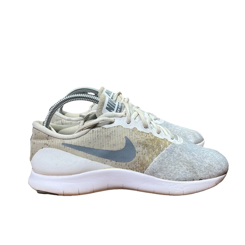 Nike Women's Flex Contact Running Shoes Size US 8.5 White/Silver 908995-100